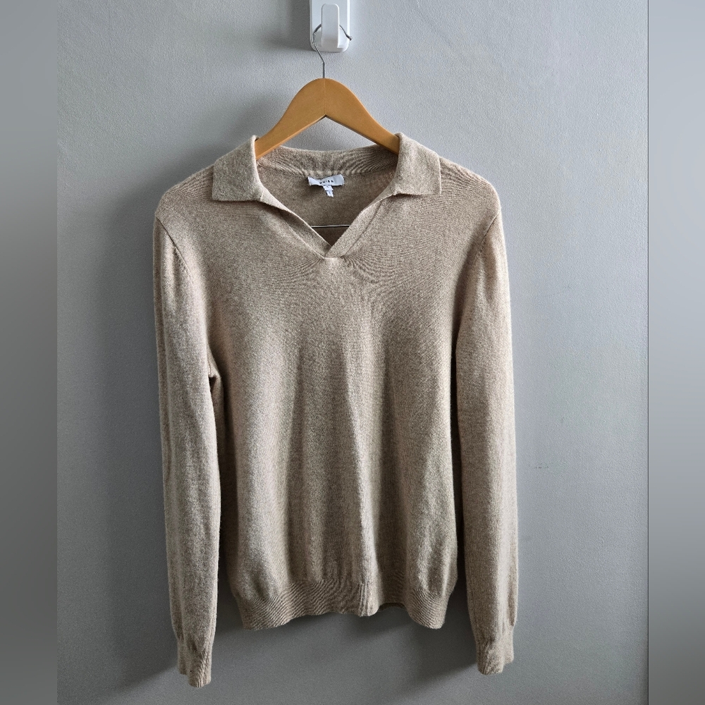 Reiss Cashemire Beige Collared V-Neck Sweater